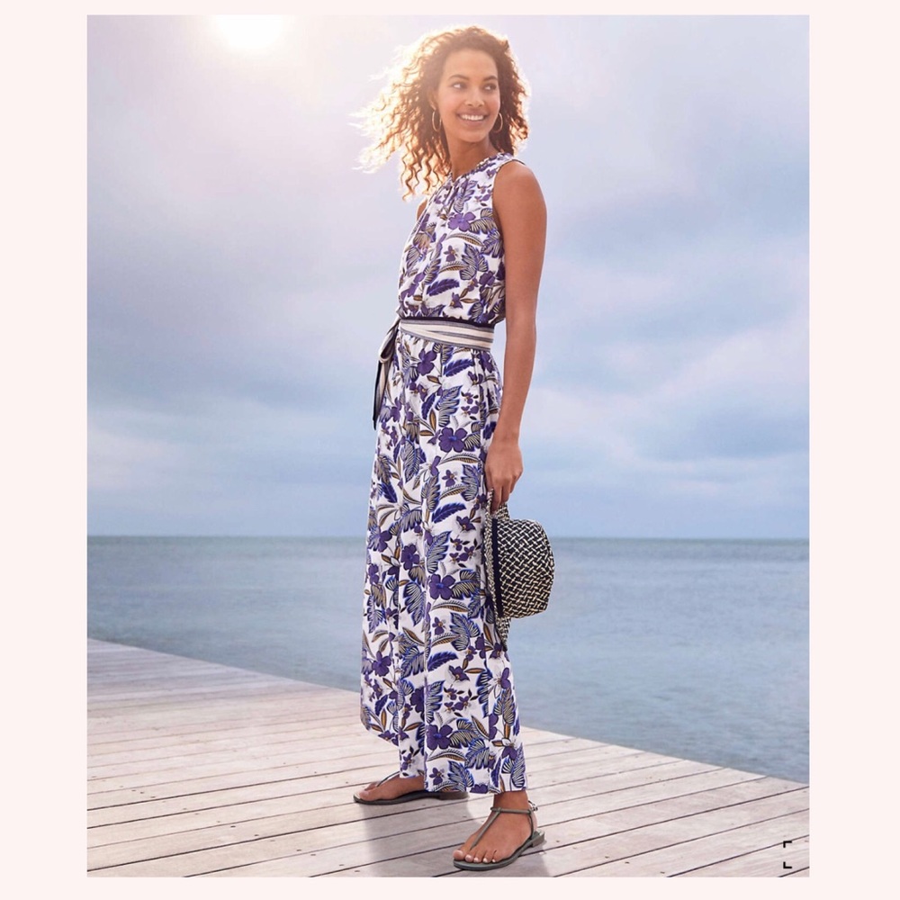 LOFT Floral Tie Waist Jumpsuit